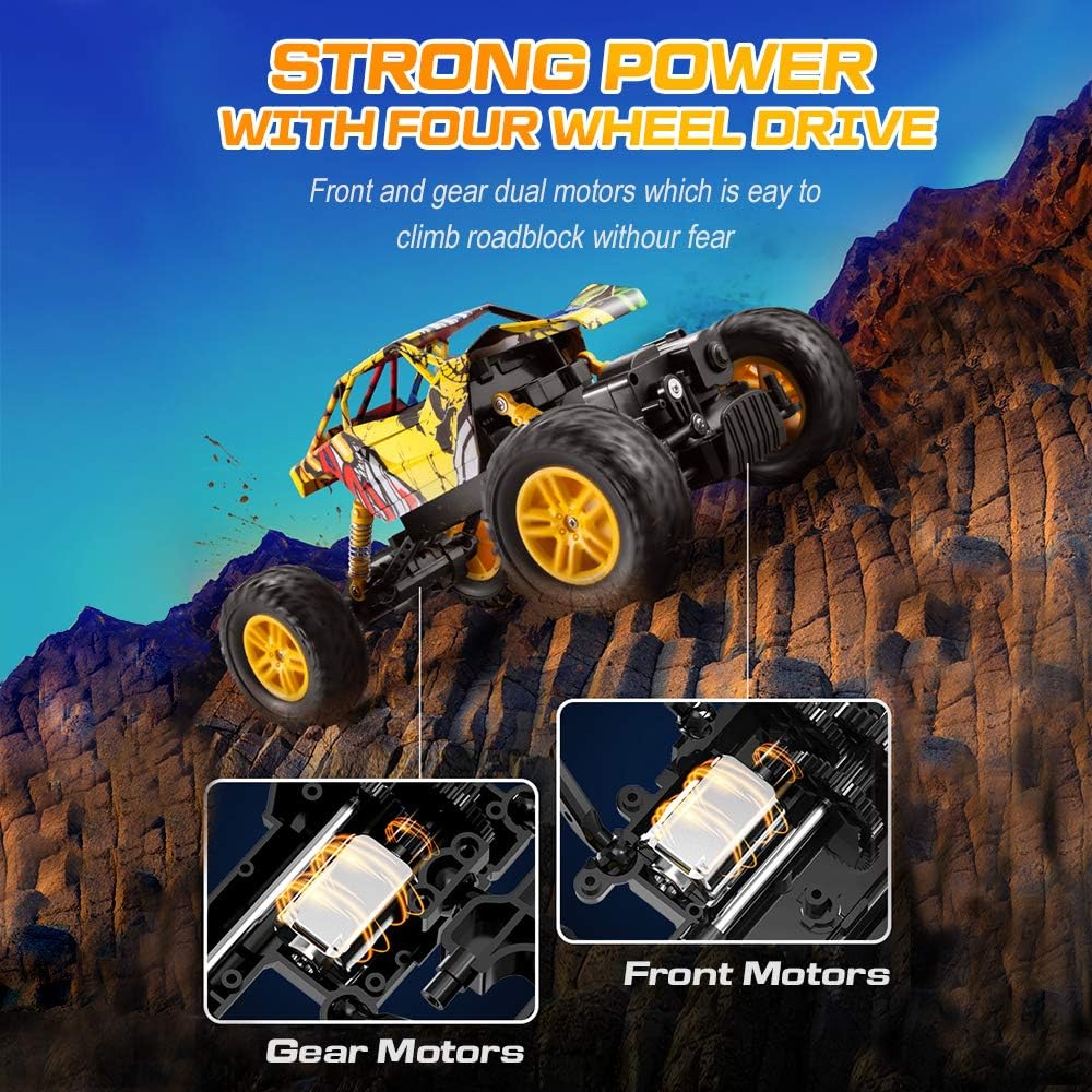 DOUBLE E Remote Control Car 4WD RC Car All Terrains Electric Toy Off Road Remote Control Monster Truck Vehicle Crawler with Two Rechargeable Batteries for Boys Kids and Adults: Toys & Games
