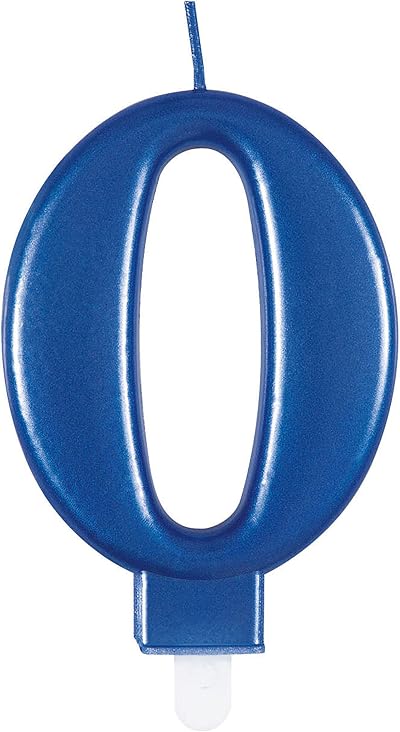 Unique Dazzling Metallic Blue Zero Birthday Candle - Cake Topper 1 Pc
