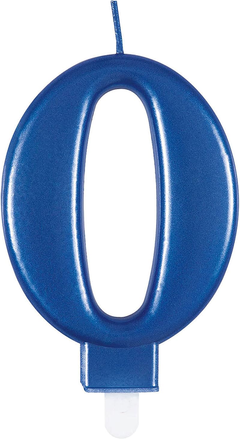 Unique Dazzling Metallic Blue Zero Birthday Candle - Cake Topper 1 Pc