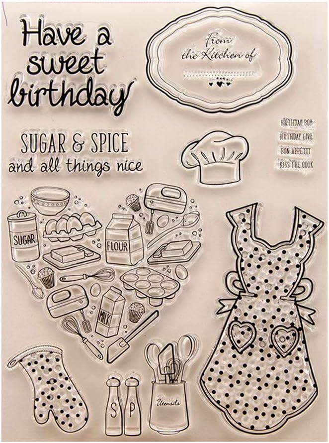 6.1 by 8.1 Inches Tableware Happy Birthday Words Food Clear Rubber Stamps for Scrapbooking Card Making Christmas Birthday Stamps (T1378)