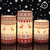 GenSwin Flameless Flickering Led Candles Battery Operated with 6 Hours Timer, Real Wax Pillar Candles Warm Light Love Deer Decal Decor Gift(Pack of 3)