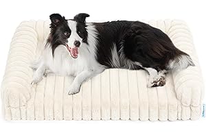Chicute Thick Orthopedic Dog Bed for Large Dogs, Waterproof Supportive Foam Dog Sofa with Washable Cover, Faux Fur Comfy Bolster Couch Pet Beds with Nonskid Bottom (Beige, 36"x27")