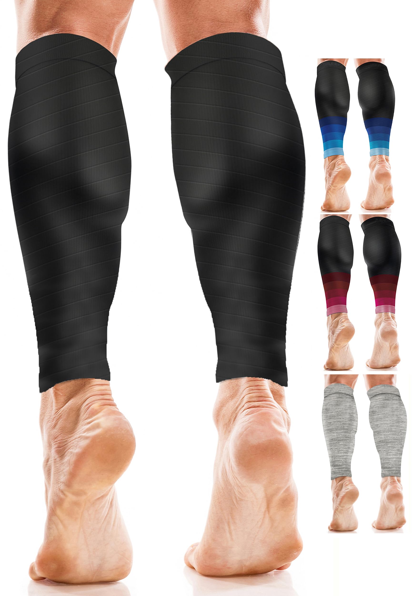 aZengear Calf Support Compression Sleeves (Pair) for Women, Men, Running | 20-30mmHg Class 2 Shin Splints Brace, Footless Leg Socks for Torn Muscle Pain Relief, Cramps (L-XL, Black)