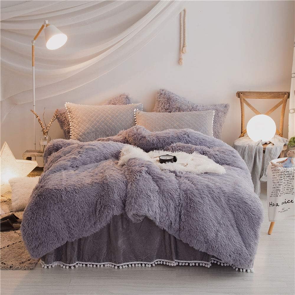 One Meter Sunshine Fluffy Bedding Cover 100% Velvet Flannel 1PCS Duvet Cover (1 Duvet Cover,), Solid Color, No Inside Filler, Zipper Closure (Gray, Twin (1pc Duvet Cover))