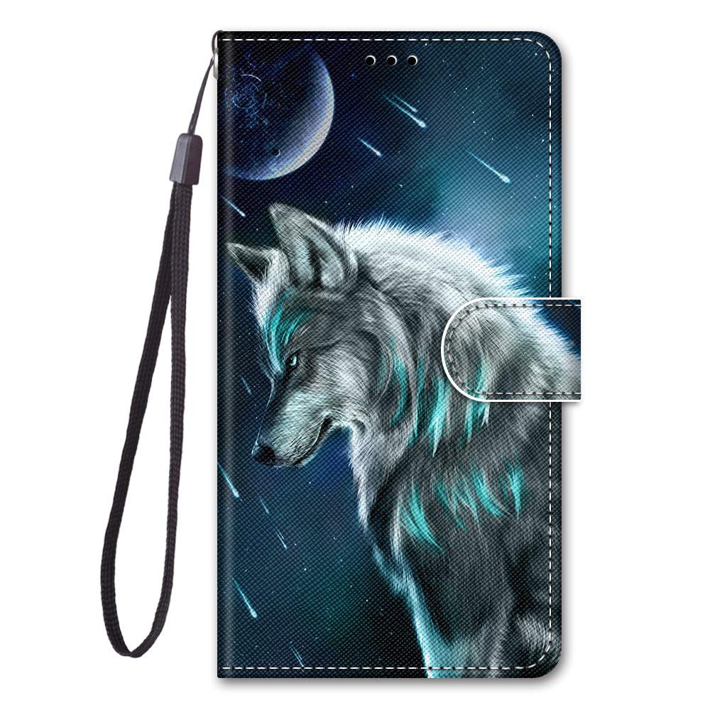 Samsung Galaxy A20E Case Flip Shockproof Animal Art Notebook Wallet Covers with Magnetic Stand Card Holder Slot Slim Folio Silicone Bumper Protective Phone Case for Samsung Galaxy A20E Moon Wolf