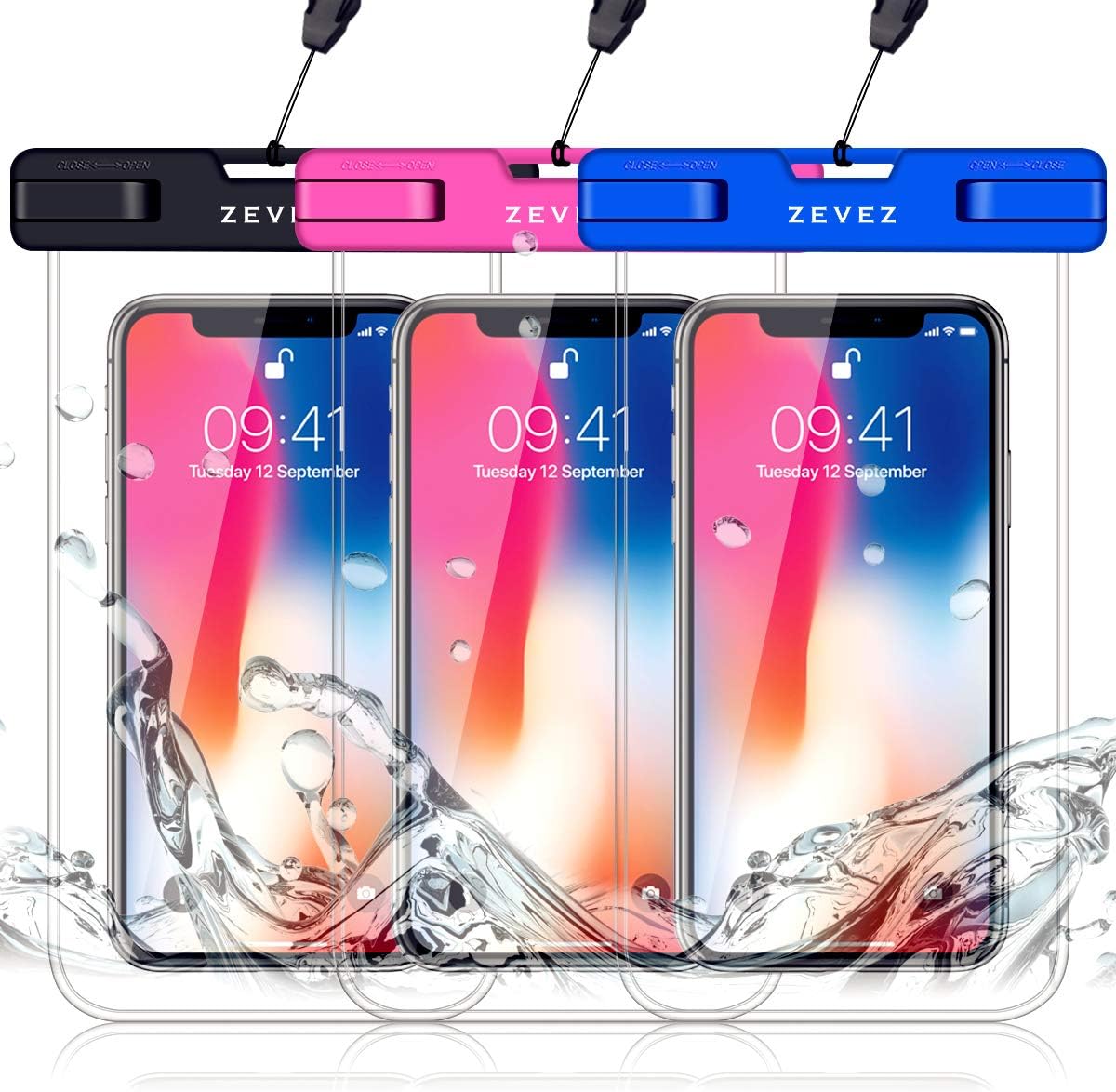 3 Pack Universal Waterproof Case Floating Phone Pouch, Dry Bag for Cell Phone - Summer Water Sports and Dive for iPhone 13 12 Pro Max Xs Max XR X 8 7 Plus, Galaxy S21 Pixel HTC LG Sony Moto Up to 7"