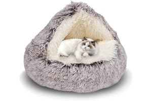 ShinHye Cat Bed Round Plush Fluffy Hooded Cat Bed Cave, Cozy for Indoor Cats or Small Dog beds, Soothing Pet Beds Doughnut Calm Anti-nxiety Dog Bed - Waterproof Bottom Washable (20×20inch, Coffee)