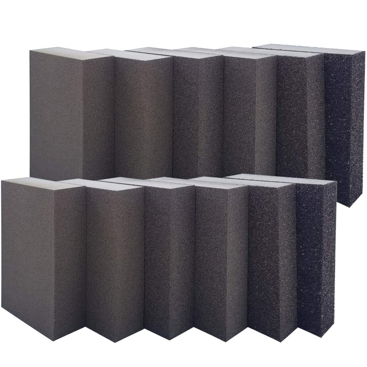 12 Pack Sanding Sponge,Sackorange Coarse/Medium/Fine/Superfine 6 Different Specifications Sanding Blocks Assortment,Washable and Reusable