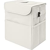 Car Trash Can Bin with Lid - Collapsible Car Garbage Can with Storage Pockets-Beige Mini Leakproof Vehicle Trash Bag-Small Au