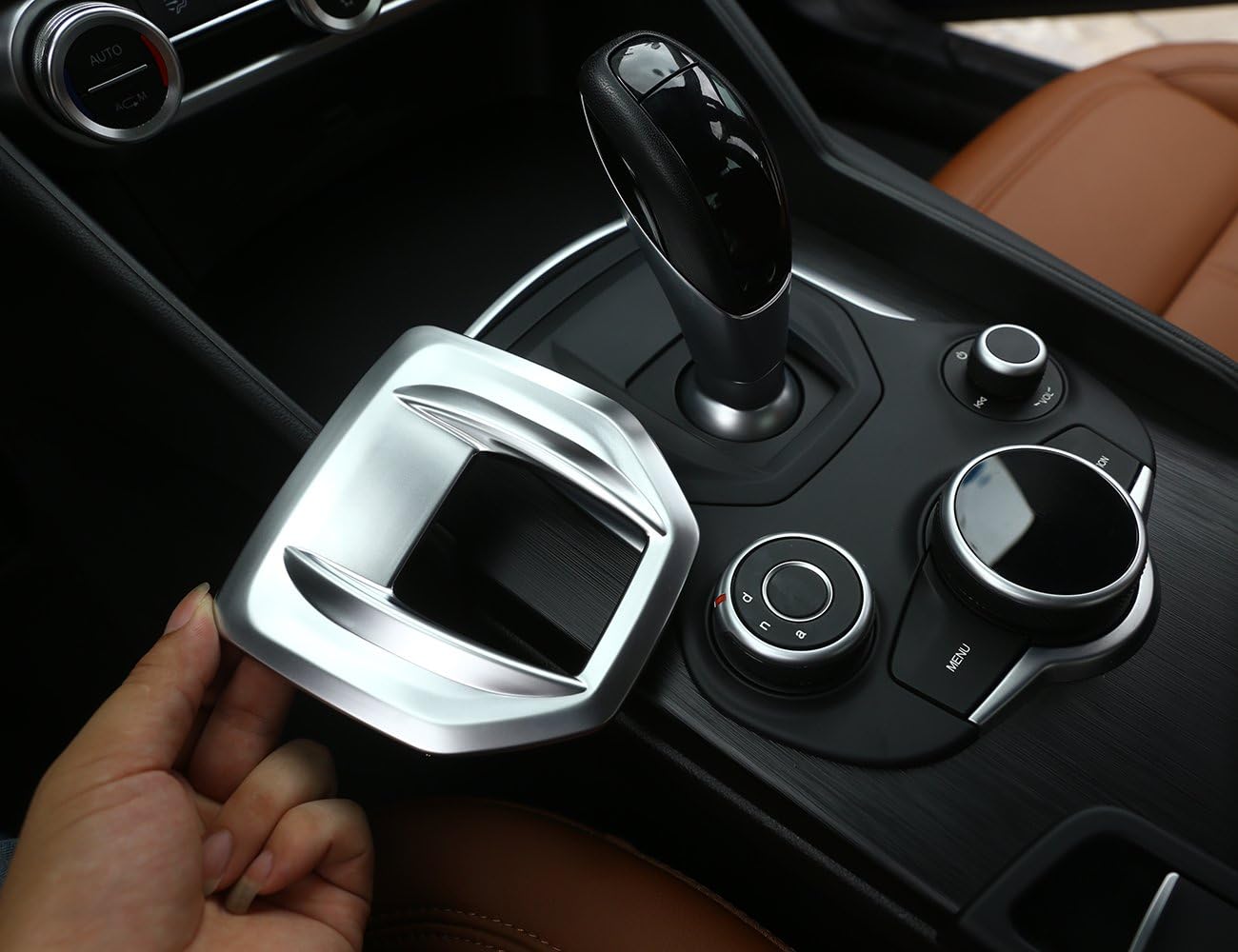 ABS Chrome Interior Center Console Gear Shift Panel Cover Trim For Giulia Stelvio 2017-2019 - Image 4