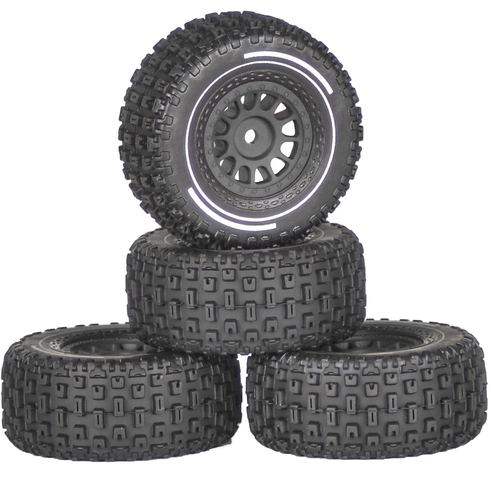 Photo 1 of 1/16 & 1/18 RC Truck Tires & Wheels - Pre-Glued All-Terrain Tires - 12mm Hex 2.56" OD - Fits for Traxxas Slash, ARRMA Mojave GROM, Tamiya, Kyosho, HPI - Durable Nylon Wheels for On/Off Road Bashing