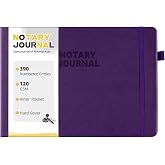 Notary Journal Log Book, Notary Book with 390 Record Entries, 10" x 7" | Notary Log Books Notarial Public Journal for Notarial Acts, Hardcover, 120gsm Thick Numbered Pages, Purple