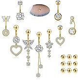 Beautidots 18pcs Belly Button Rings 14G 1.6MM Stainless Steel CZ Navel Rings Belly Button Piercings Jewelry Belly Rings for Women with 9pcs Replacement Balls Silver Gold Pink