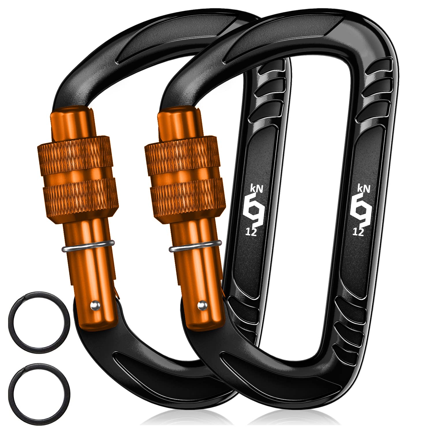 Rhino Produxs 12kN Heavy Duty Lightweight Carabiner Clips with keyrings - Excellent for Securing Pets, Outdoor, Camping, Hiking, Hammock, Dog Leash Harness, Keychains