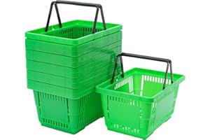 LyeXD 12PCS Shopping Carts with Handles, 28L/7.4gal Durable Plastic Shopping Cart, 18.9 * 13 * 10.2in Store Baskets, Portable Grocery Basket for Supermarket Market, Green