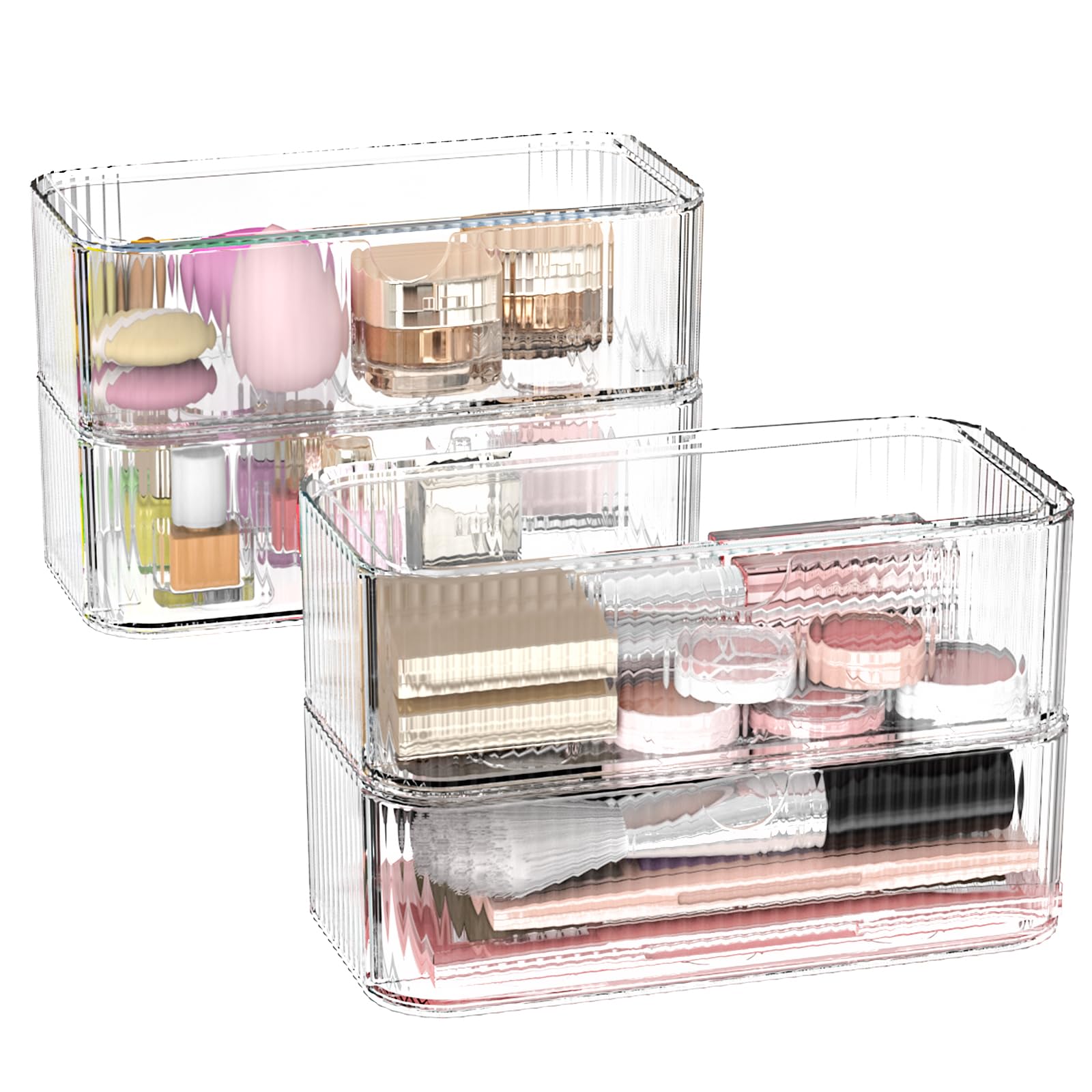 Photo 1 of 4 Pack Stackable Storage Drawers, Clear Acrylic Makeup Organizer for Vanity, Plastic Storage Bins, Multi-Purpose Cosmetic Display Organizers for Jewelry, Bathroom, Office, Pantry, Home Organization