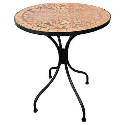 Massiver Mosaik Gartentisch rund 70cm Mosaiktisch Stein Beistelltisch