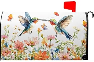 Anyako Spring Pink Orange Flowers Mailbox Covers Magnetic Standard Size 18" X 21",Hummingbird Bird Butterflies Mailbox Wraps Post Letter Box Spring Cover for Holiday Garden Yard Decor