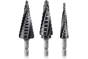 Lytool 3-Piece M35 Cobalt Step Drill Bits Set, 1/8"-7/8", 1/4" Hex Shank Four Spiral Flute Unibit for Metal, Stainless Steel,