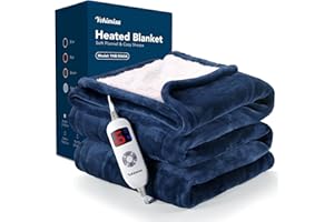 Yokimisu Heated Blanket Electric Blanket, 50x60 Inches Soft Flannel Electric Throw, 6 Heating Levels & 4 Options Auto Off & Fast Heating Blanket, Heated Lap Warming Blanket for Office Home (Blue)