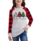 BesserBay Girl's Christmas Buffalo Plaid Raglan Top Funny Holiday Graphic Shirt 4-14 Years
