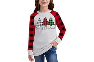 BesserBay Girl's Christmas Buffalo Plaid Raglan Top Funny Holiday Graphic Shirt 4-14 Years