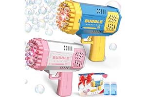 Dolanus Bubble Gun 2 Pack with 2 Bottles Bubble Solution, 40-Hole Light Up Dip Bubble Machine for Kids, Bubble Toy for 3 4 5 6 7 8 Years Old Boys Outdoor Indoor Kid Birthday Wedding Party(Blue&Pink)