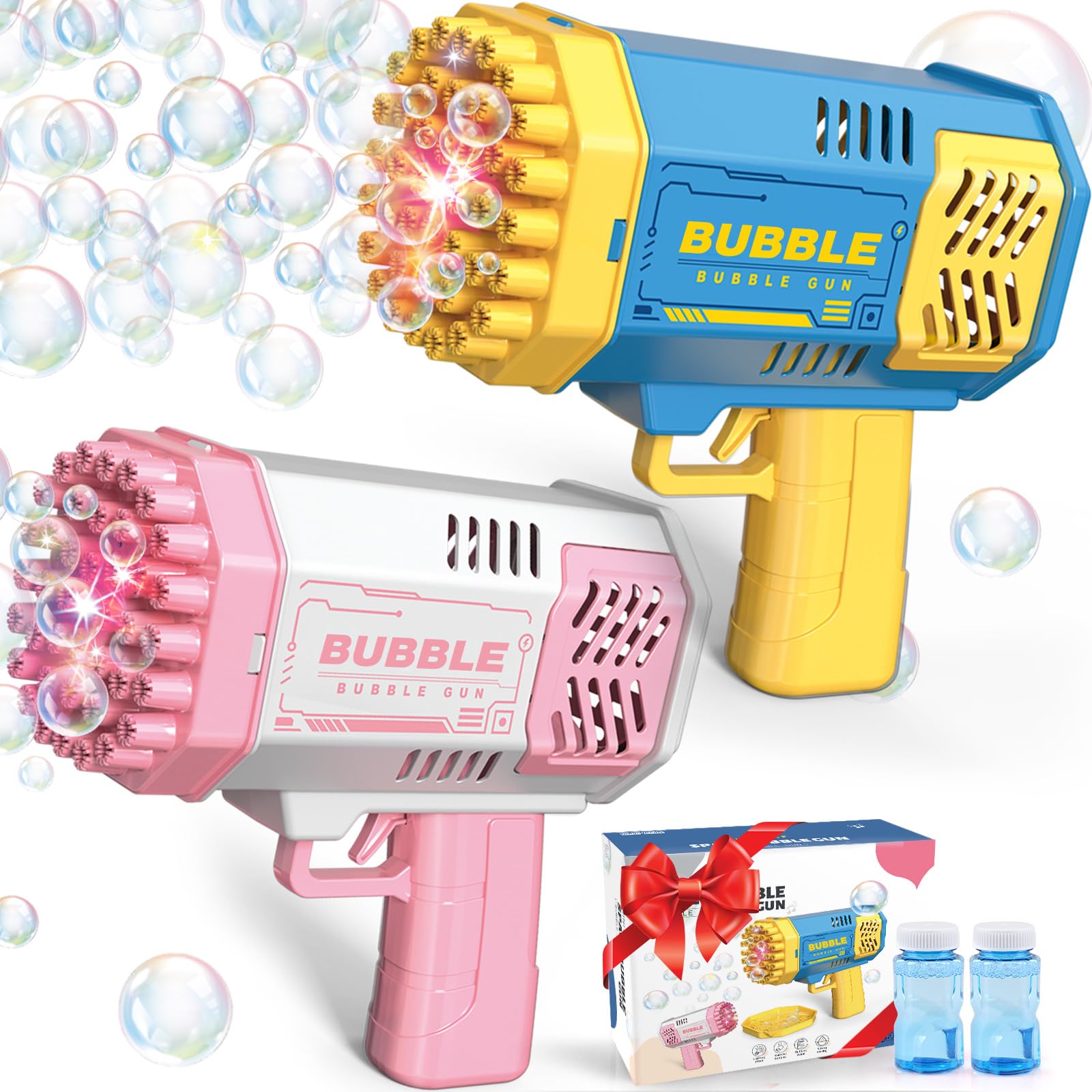 Dolanus Toys for 3+ Year Old Kids: 2 Pack Bubble Gun Bubble Machine for Boys Girls Gifts for Age 3 4 5 6 7 8 Years Old Birthday Presents Toy for Toddler Ages 3-8 Rocket Bubble Maker Outdoor Garden Toy