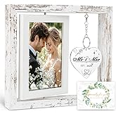 PIKPEOD Rotating Wedding Picture Frame 4x6 - Bridal Shower & Engagement Gifts for Couples & Newlyweds - Mr & Mrs Personalized Gifts