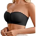 DEANGELMON Strapless Bra for Women Front Closure Non-Slip Padded Bandeau Bras Comfortable Wavy Edge Tube Top Bralette