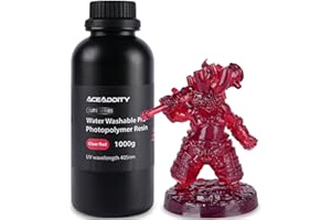 Aceaddity Water Washable Pro Resin - Low Shrinkage 3D Printer Resin, 405nm UV-Curing Water-Washable Photopolymer Printing Resin, High Precision & Easy to Clean (Clear Red, 1kg)