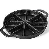 WUWEOT Cast Iron Wedge Pan, Non stick Round Corn Bread Skillet, Black 8-edges Biscuit Pans with Double Handles for Scones, Corn Stick Pan, Muffins, Cup Cakes and Brownies