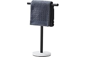 Hand Towel Holder, T-Shape Freestanding Towel Rack Stand for Bathroom & Kitchen Countertop with Matte Black Finish and Marble