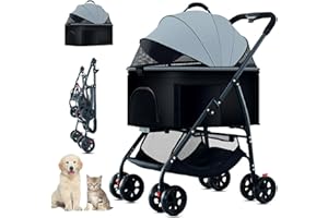 ZHUOKECE 3-in-1 Pet Dog Stroller, Dog Wagon with Removable Carrier, Cat Stroller for Medium Dogs Up to 55lbs (Grey)