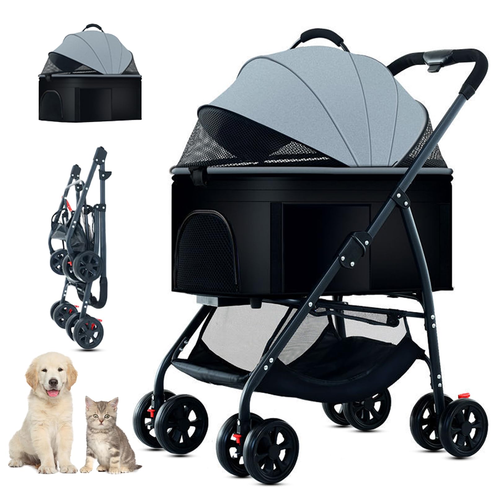 Photo 1 of ZHUOKECE 3-in-1 Pet Dog Stroller, Dog Wagon with Removable Carrier, Cat Stroller for Medium Dogs Up to 55lbs (Grey)