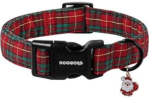 DOGWONG Christmas Plaid Dog Collar- Adjustable Red Tartan Collar, Scottish Red Grid Dog Collar with Strong Plastic Buckle for Small Medium Large Dogs,S