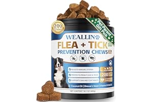 WEALLIN Flea and Tick Prevention for Dogs, 200 Soft Chews for Dog Fleas Ticks Treatment, Natural Dogs Oral Flea Chewables Support Supplement, Flea and Tick Chews for All Breeds & Sizes