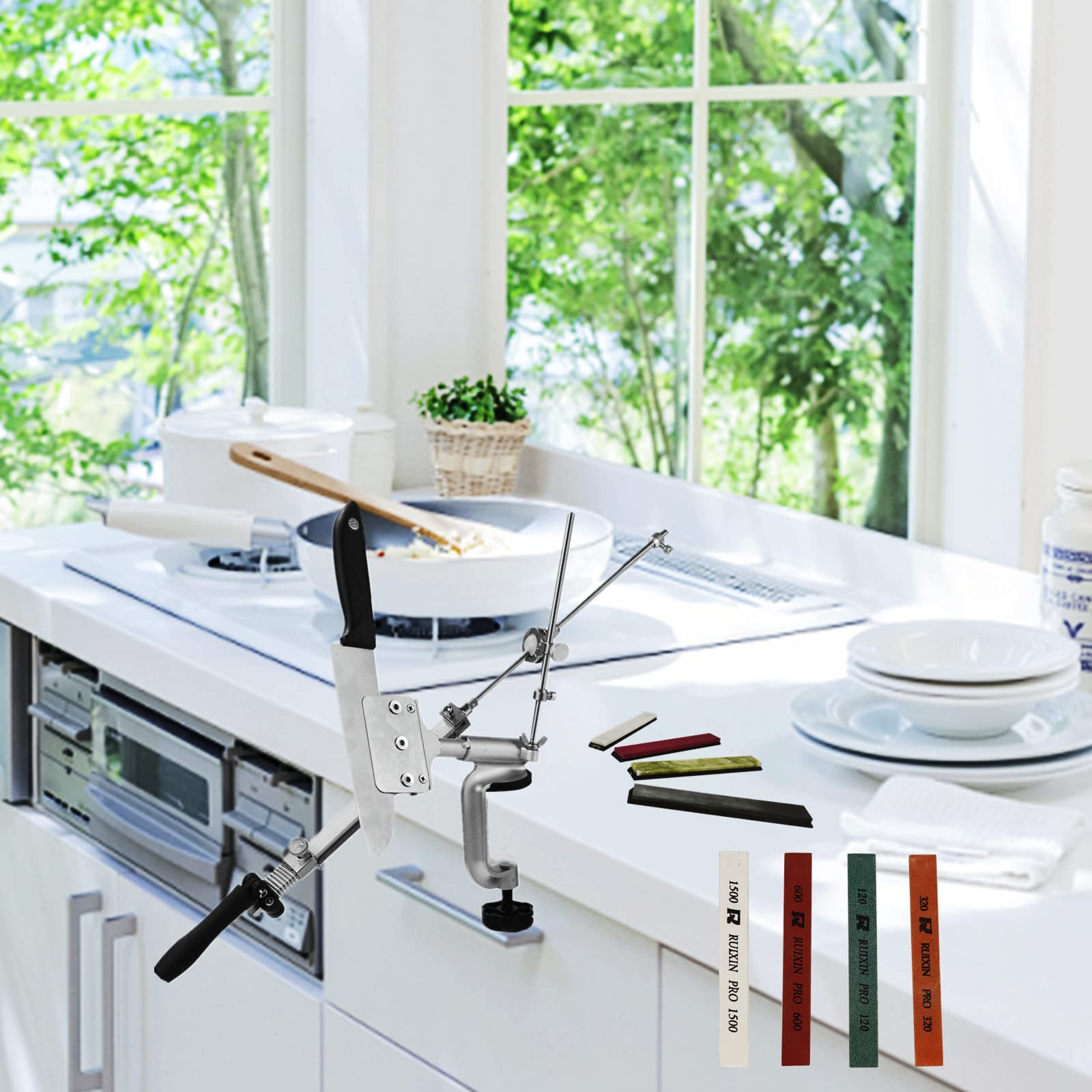 Fixed Angle Knife Sharpener 360 Degree Flip Rotation Grinding Household Professional Sharpening Holding RX-008 Set System Tools with Whetstones Grindstones (8)