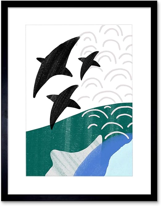 Wee Blue Coo Collage Abstract Flying Fish Artwork Framed Wall Art Print ...