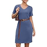 Womens Summer Dresses Casual V Neck Mini Shift Short Sleeve Sun Dress for Women Work Split Beach Sundress