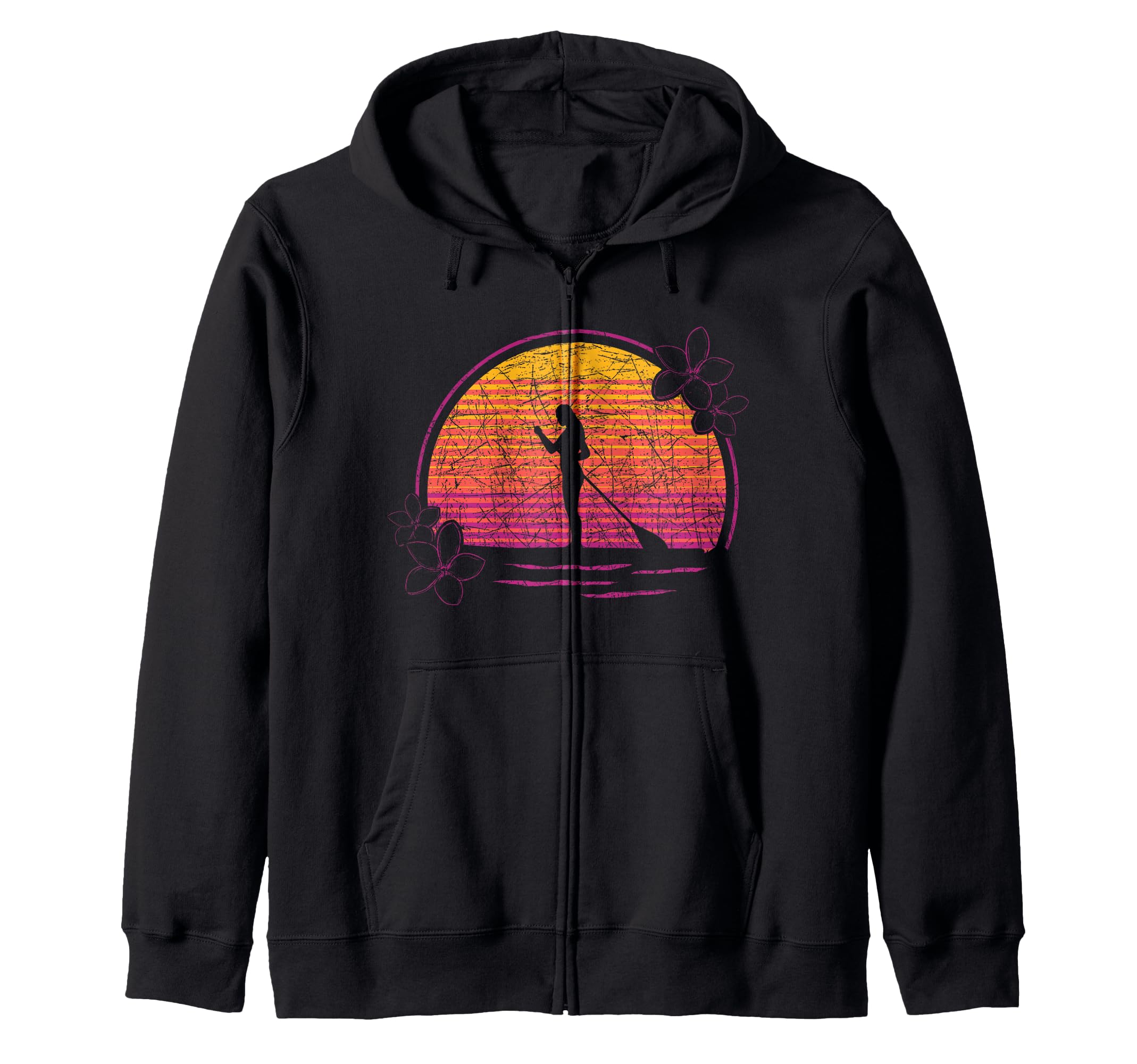 Stand Up Paddler SUP Retro Flowers Stand Up Paddling Zip Hoodie