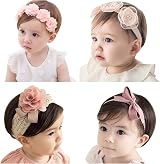 VEGCOO 4 Pcs Baby Girl Headbands Grosgrain Ribbon Faux Leather Stars Pink view 1