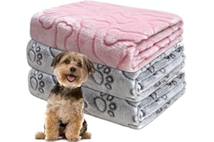 GORGELLY 1 Pack 3 Dog Blankets for Small Dogs, Soft Fleece Dog Blanket Fluffy Pet Blanket Warm Sleep Mat Grey Cute Paw Print Puppy Cat Blanket, Flannel Throw for Washable Dog Bed, Blanket for Dogs, 23"X16"