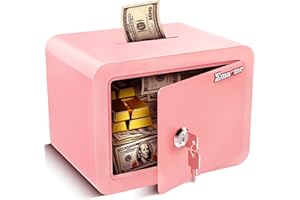 EMASME Pink Safe Kids Safe Mini Safes for Kids Small Safes for Home Dorm Safety Box for Money Cash Documents Mini Lock Box with Key Pink Portable (0.23 cubic feet)