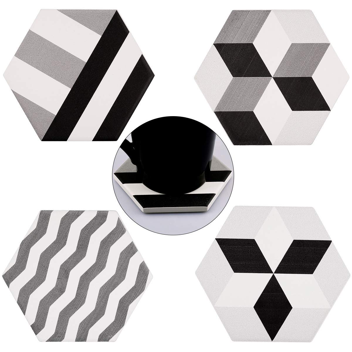 KYEYGWO Natural Diatomite Absorbent Coasters Set of 4, Hexagonal Drink Coasters with Cork Backing, Stone for Home Decoration