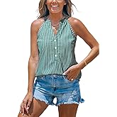 CUPSHE Women Tops Sleeveless Striped V Neck Tank Top Button Front Tee Shirt Casual