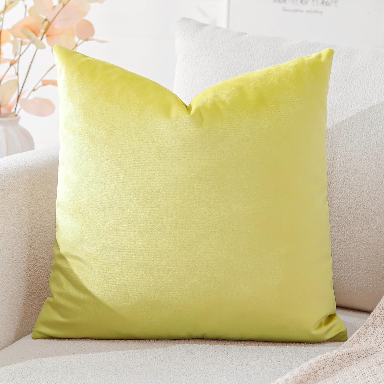 Artscope Luxury Velvet Cushion Covers Super Soft Decorative Square Throw Pillow Covers Case Cushion Covers for Sofa Couch Bedroom Car Decor 40x40cm Lemon Yellow