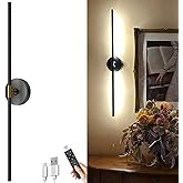 1 Pack Battery Operated Wall Sconce Light: Black and Gold Wireless Rechargeable Wall Sconces with Touch and Remote Control, 3
