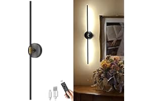 1 Pack Battery Operated Wall Sconce Light: Black and Gold Wireless Rechargeable Wall Sconces with Touch and Remote Control, 3