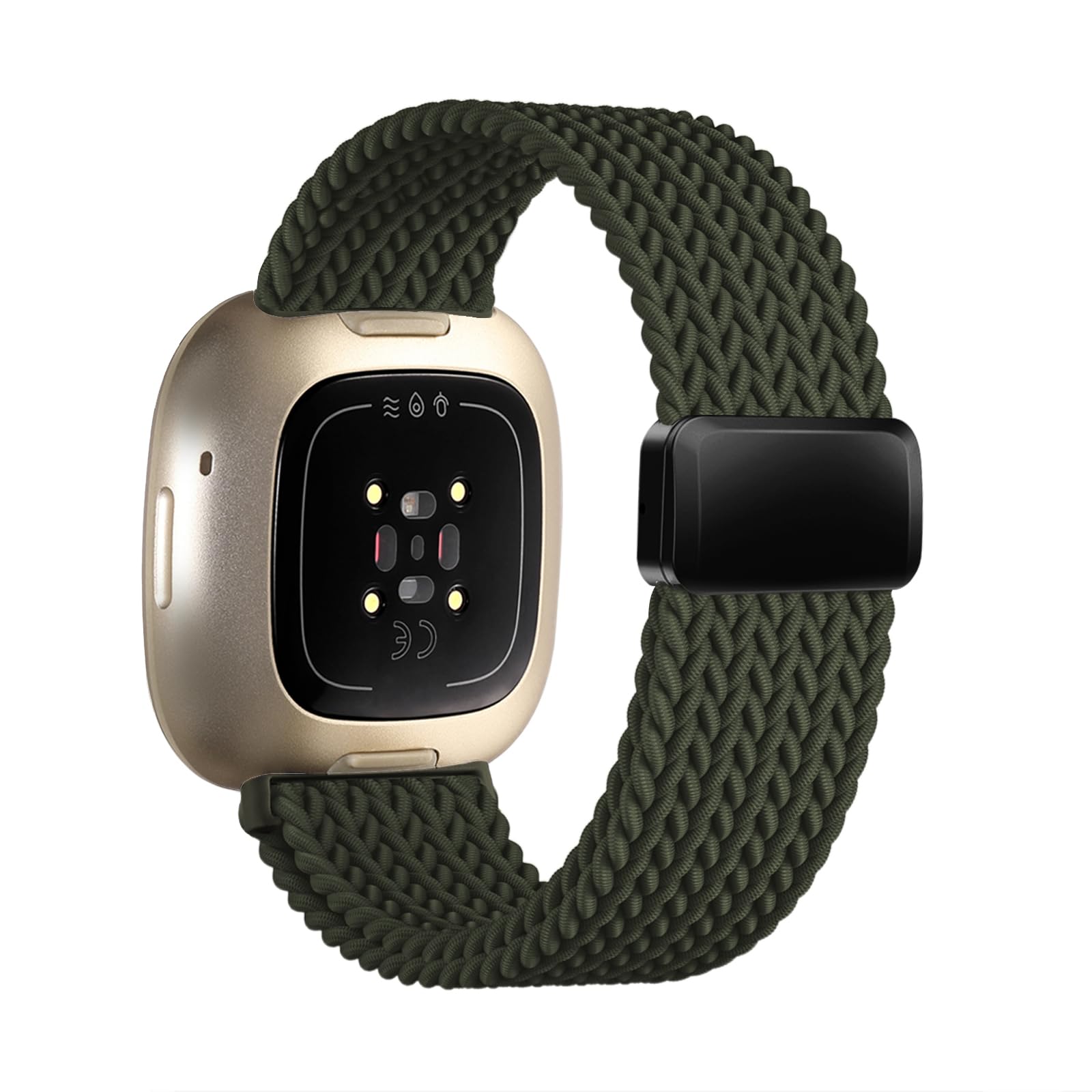 Zythtic Braided Strap Compatible with Fitbit Versa 4/Versa 3/Sense/Sense 2, Elastic Nylon Strap with Magnetic Clasp, Army Green, 5.5" to 8.7" (140mm - 220mm) Wrist Size
